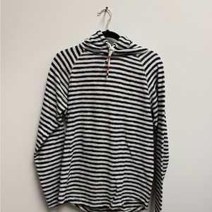 Navy and White Striped Men's Hoodie Sweater